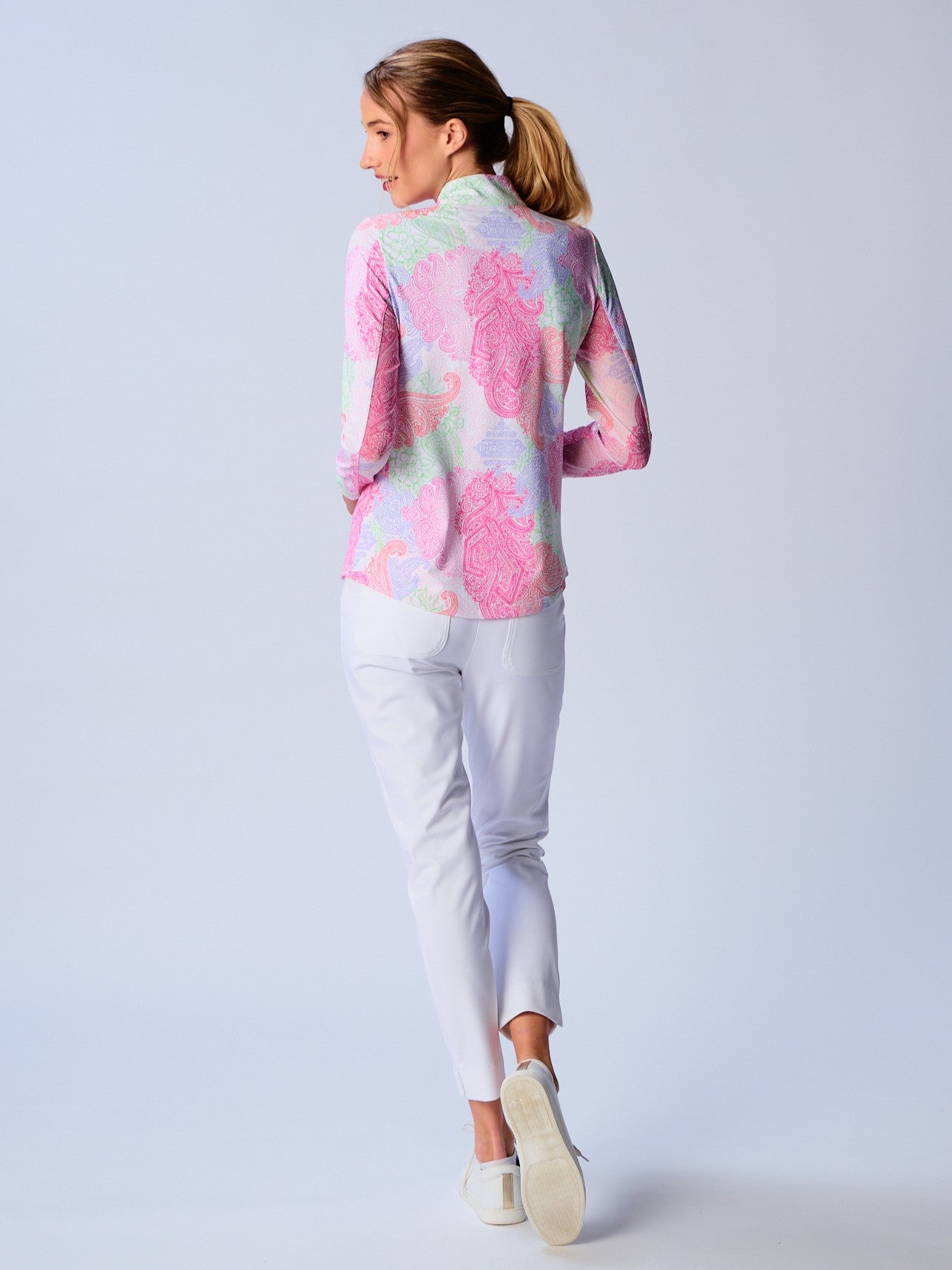 Quarter Zip Sun Protection Top In Paisley Multi