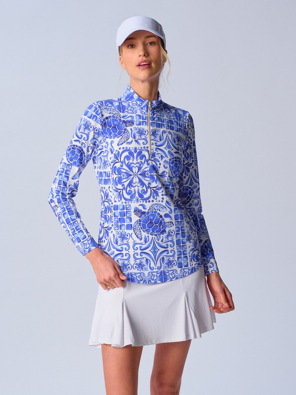 Quarter Zip Sun Protection Top In Blue Turtle