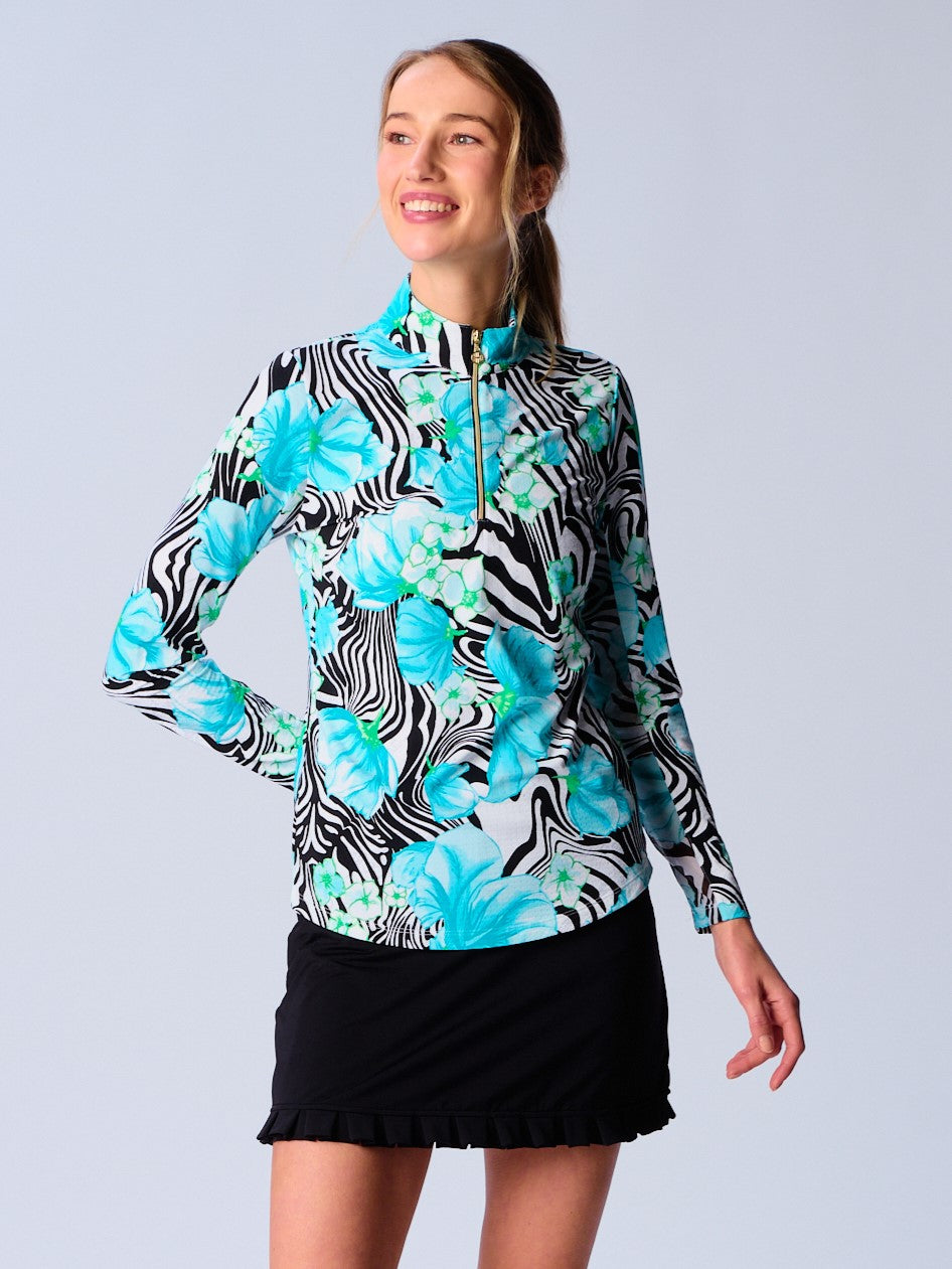 Quarter Zip Sun Protection Top In Black Zebra